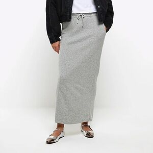River Island Grey Sweat Midi Skirt